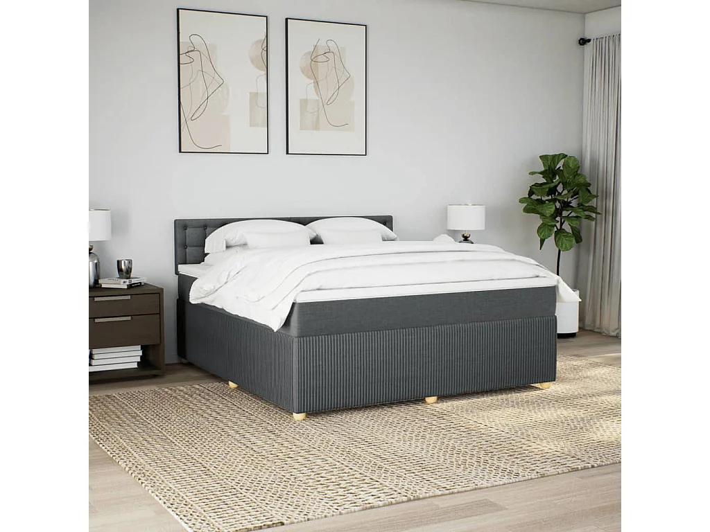 Cama box spring con colchón tela gris oscuro 180x200 cm