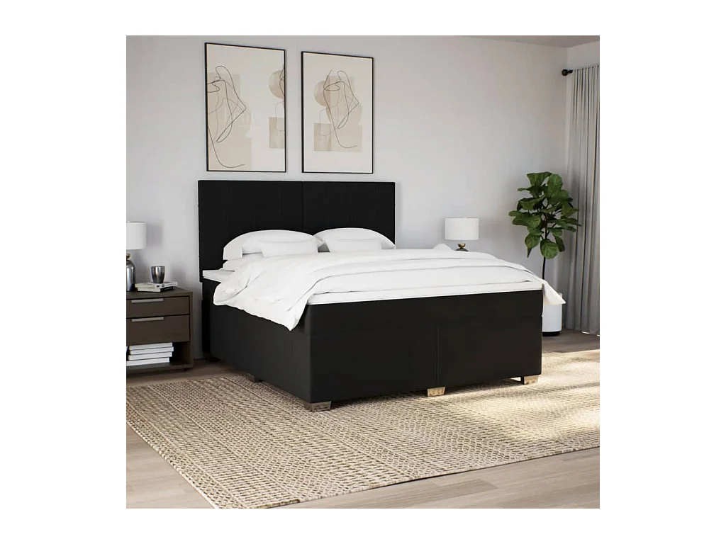 Sommier à lattes de lit avec matelas Noir 180x200 cm Tissu