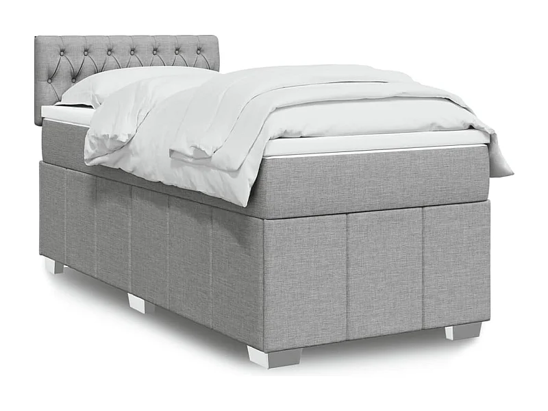 Cama box spring con colchón tela gris claro 90x200 cm