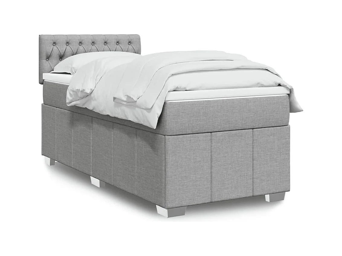 Cama box spring con colchón tela gris claro 90x200 cm