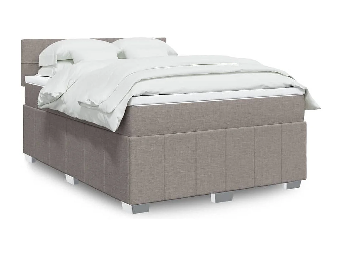 Cama box spring con colchón tela gris taupe 160x200 cm