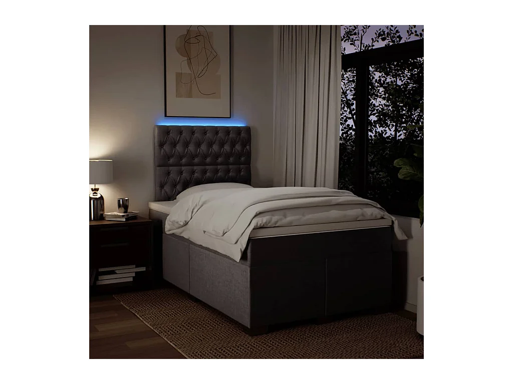 Cama boxspring c/ colchão 120x190cm tecido castanho-acinzentado