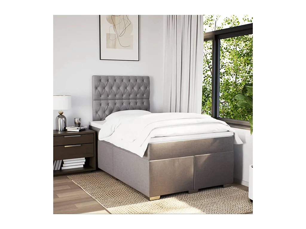 Cama boxspring c/ colchão 120x190cm tecido castanho-acinzentado