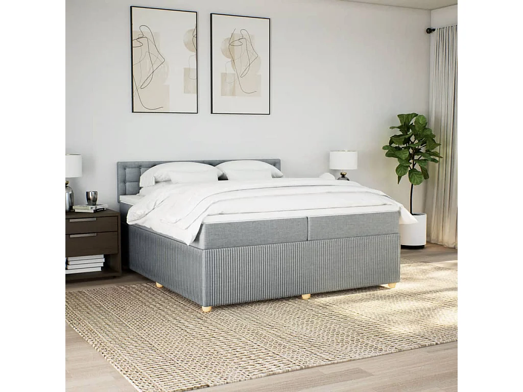 Cama box spring con colchón tela gris claro 200x200 cm