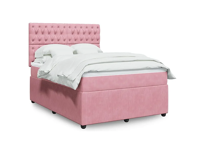 Cama box spring con colchón terciopelo rosa 160x200 cm