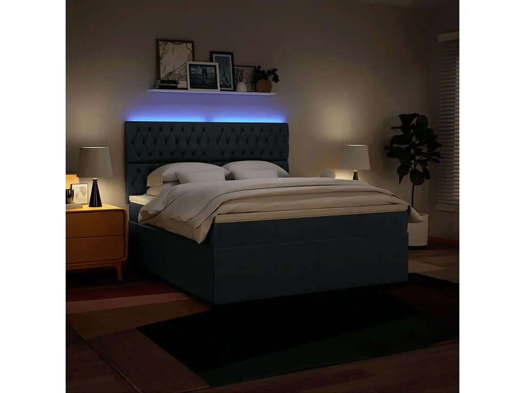 Sommier à lattes de lit avec matelas Bleu 180x200 cm Tissu