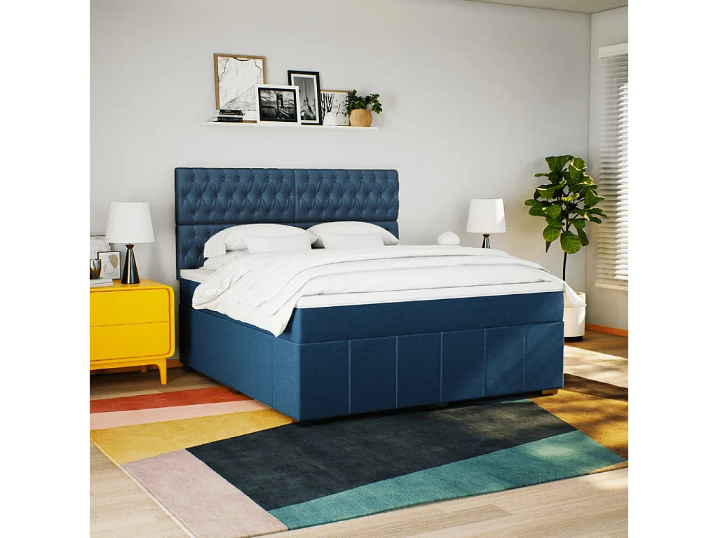 Sommier à lattes de lit avec matelas Bleu 180x200 cm Tissu