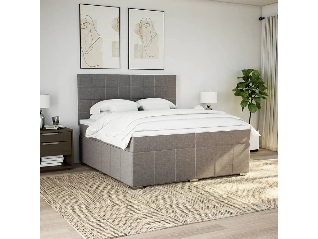 Sommier à lattes de lit avec matelas Taupe 200x200 cm Tissu