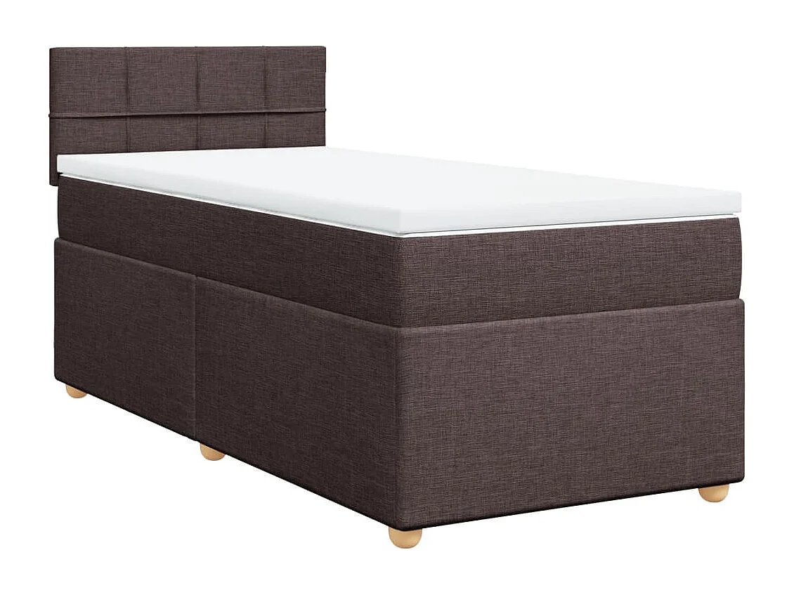 Cama box spring con colchón tela marrón oscuro 90x200 cm
