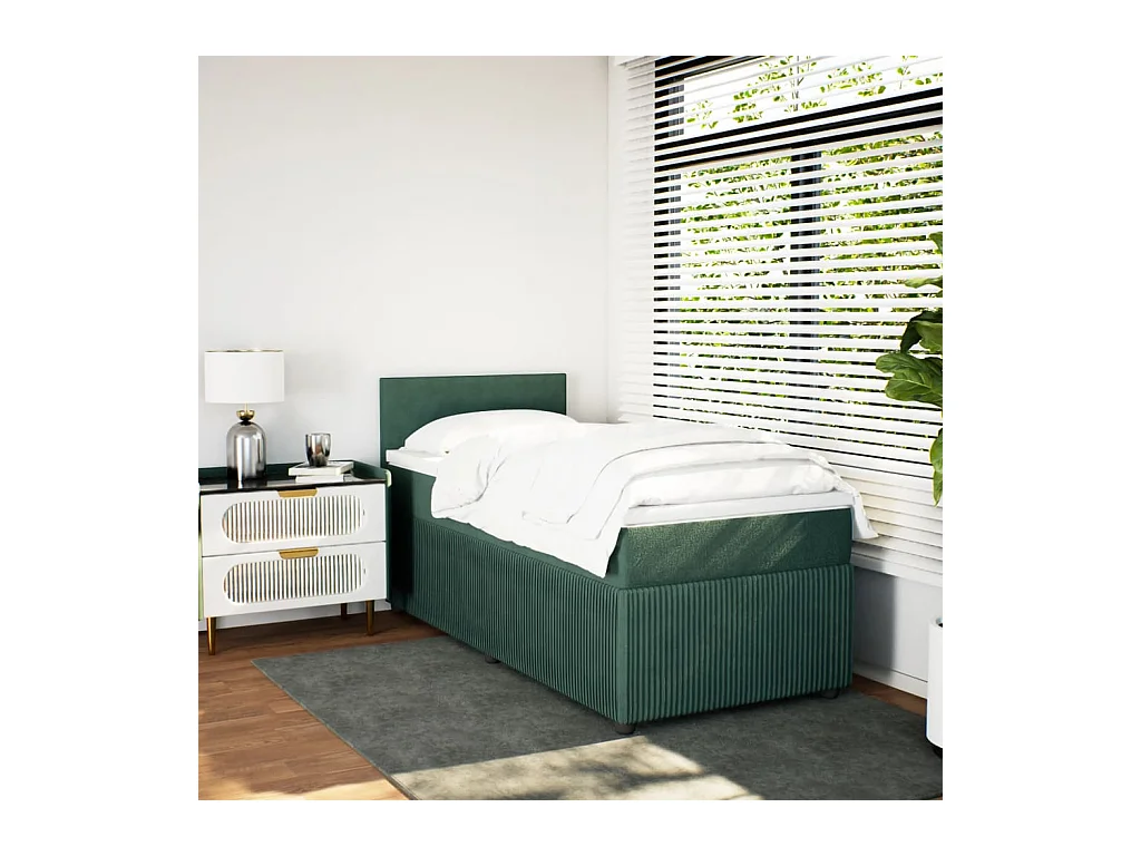 Sommier à lattes de lit avec matelas Vert foncé 100x200 cm