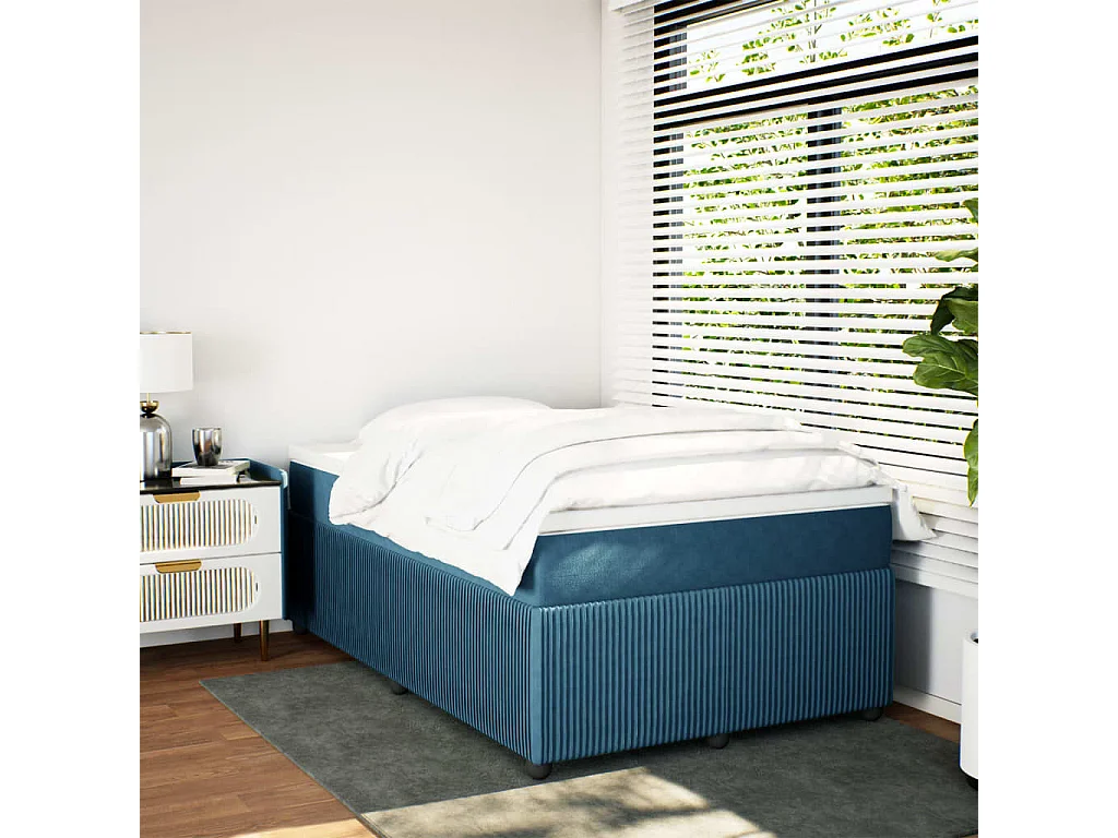 Cama boxspring com colchão 120x190 cm veludo azul-escuro