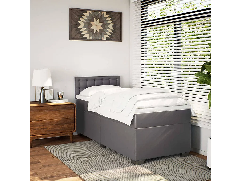 Sommier à lattes de lit avec matelas Gris 90x200 cm Similicuir