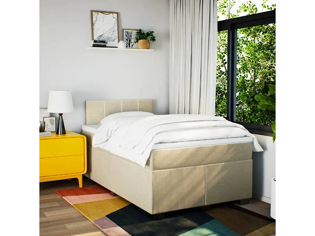 Sommier à lattes de lit avec matelas crème 120x190 cm tissu