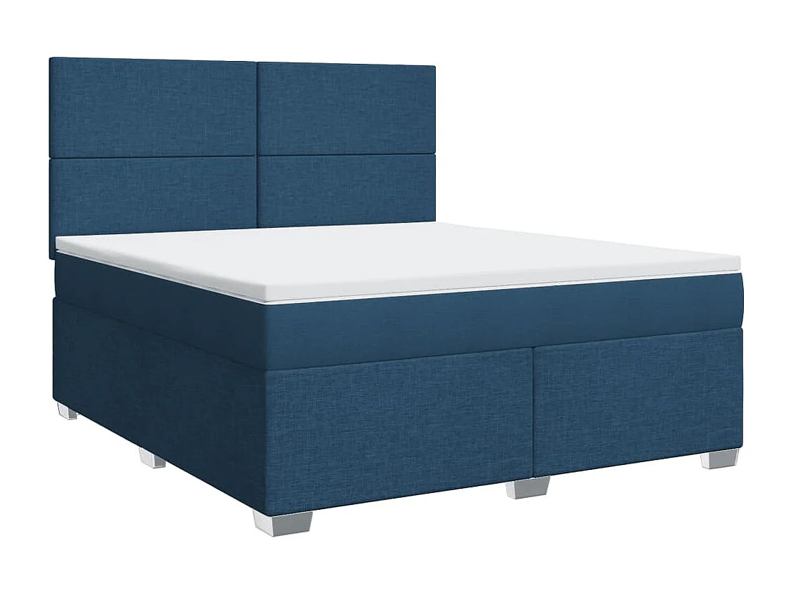 Cama box spring con colchón tela azul 180x200 cm