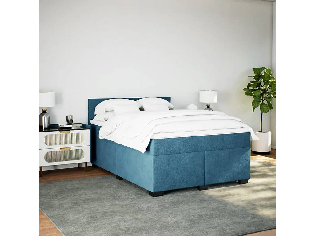 Cama box spring con colchón terciopelo azul 160x200 cm