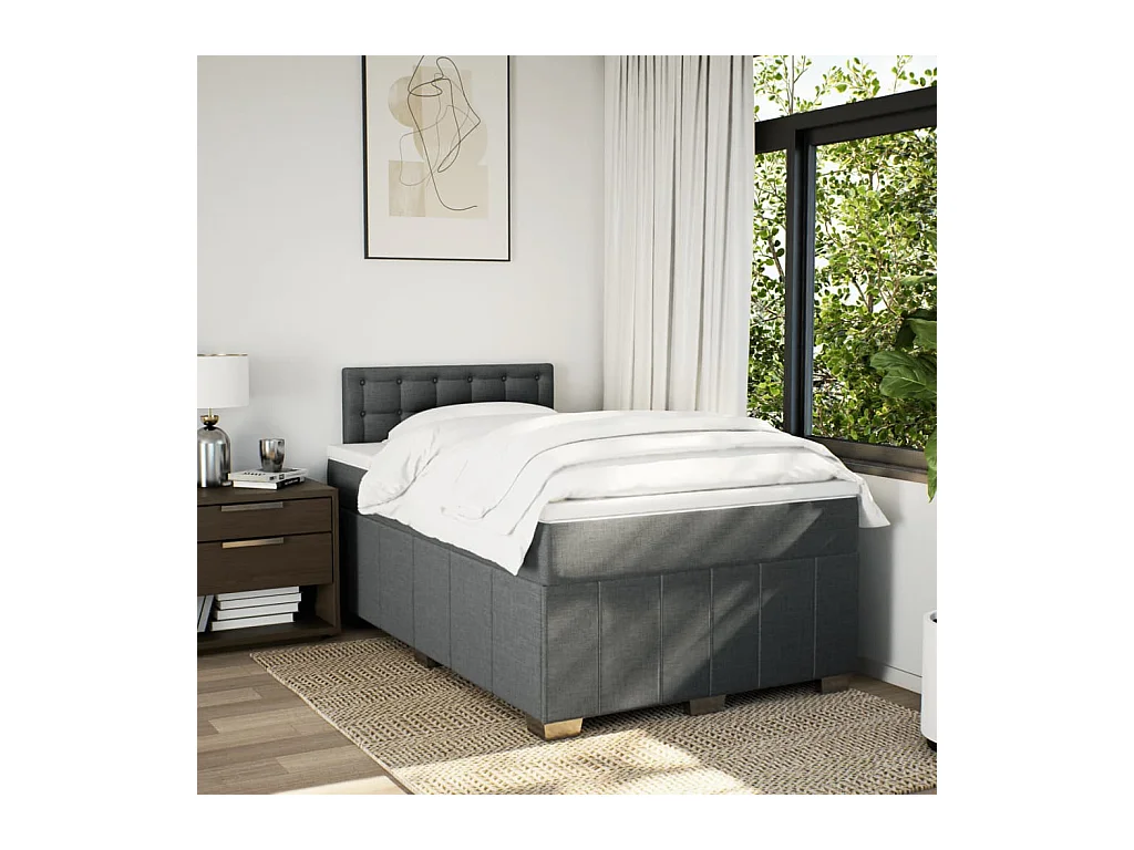Cama boxspring com colchão 120x190 cm tecido cinzento-escuro
