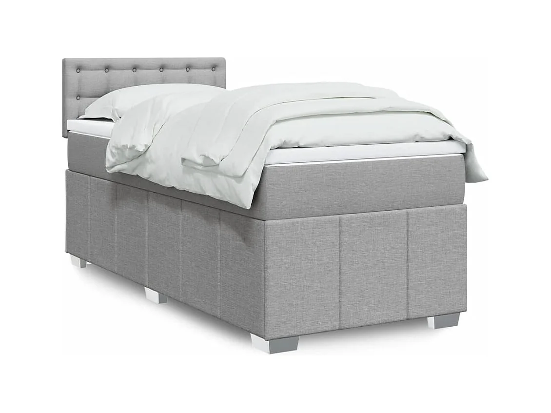 Cama box spring con colchón tela gris claro 100x200 cm