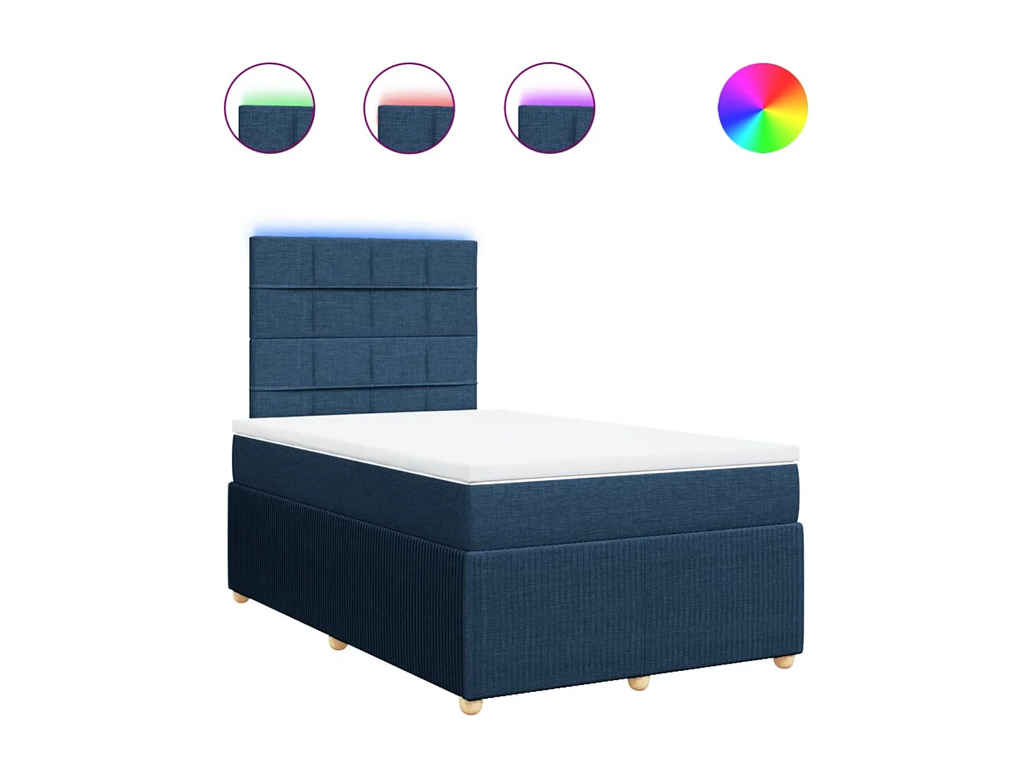 Cama box spring con colchón tela azul 120x190 cm