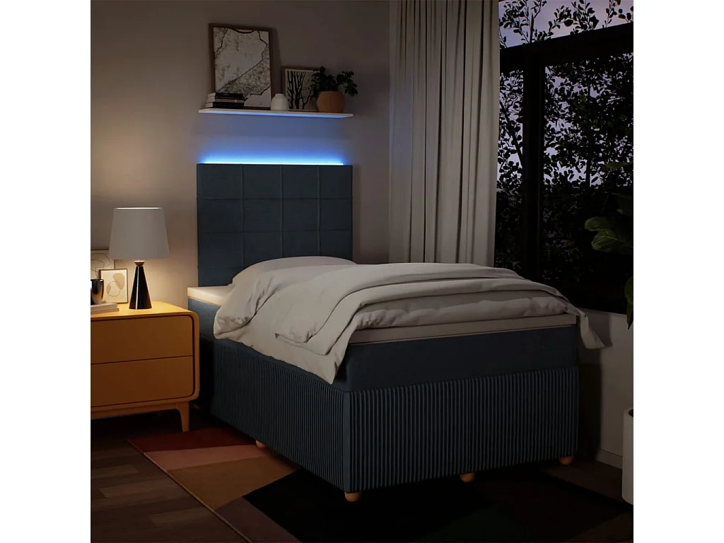 Sommier à lattes de lit avec matelas bleu 120x190 cm tissu