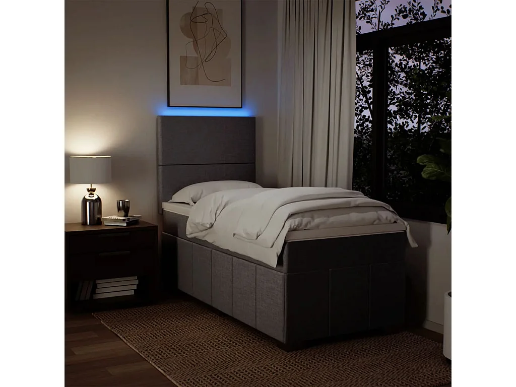 Cama box spring con colchón tela gris taupe 90x200 cm