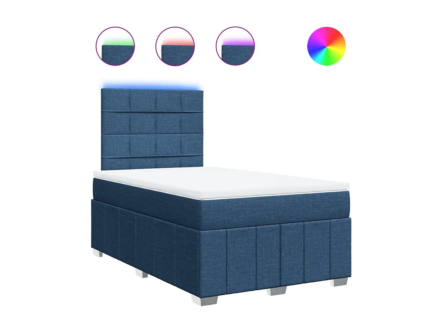 Cama box spring con colchón tela azul 120x190 cm