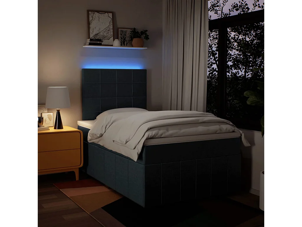 Cama box spring con colchón tela azul 120x190 cm