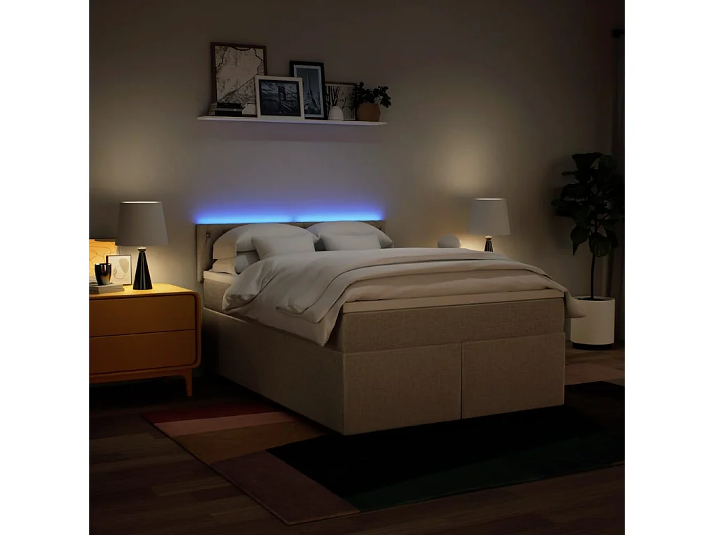 Sommier à lattes de lit avec matelas Crème 160x200 cm Tissu