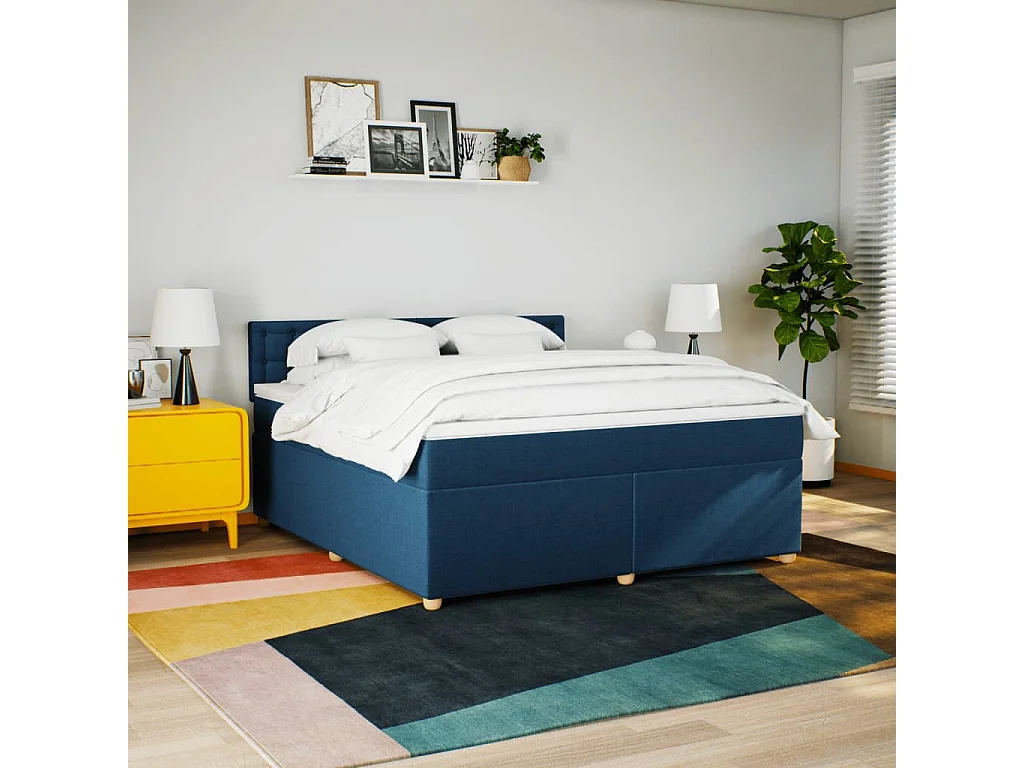 Cama com molas/colchão 180x200 cm tecido azul