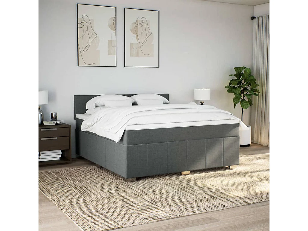 Cama box spring con colchón tela gris oscuro 180x200 cm