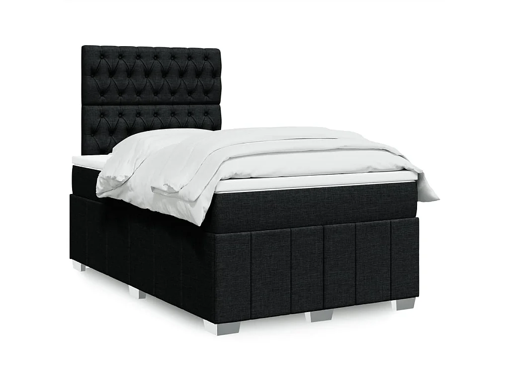 Cama box spring con colchón tela negro 120x200 cm