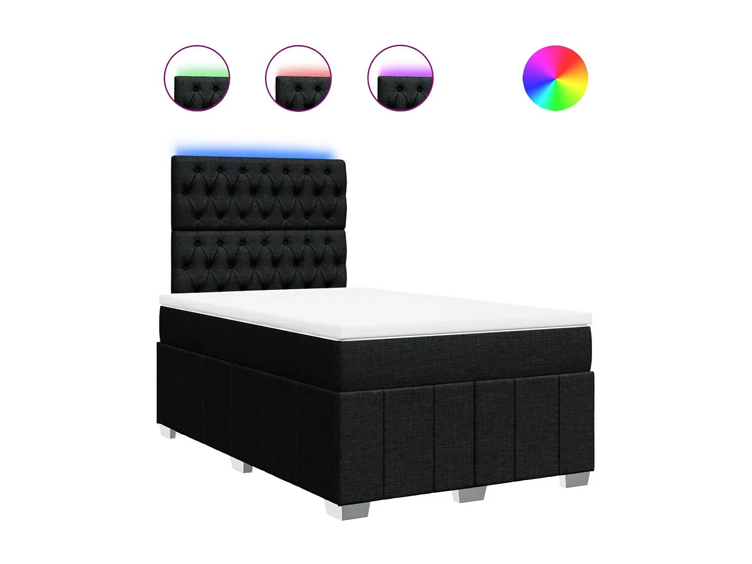 Cama box spring con colchón tela negro 120x200 cm