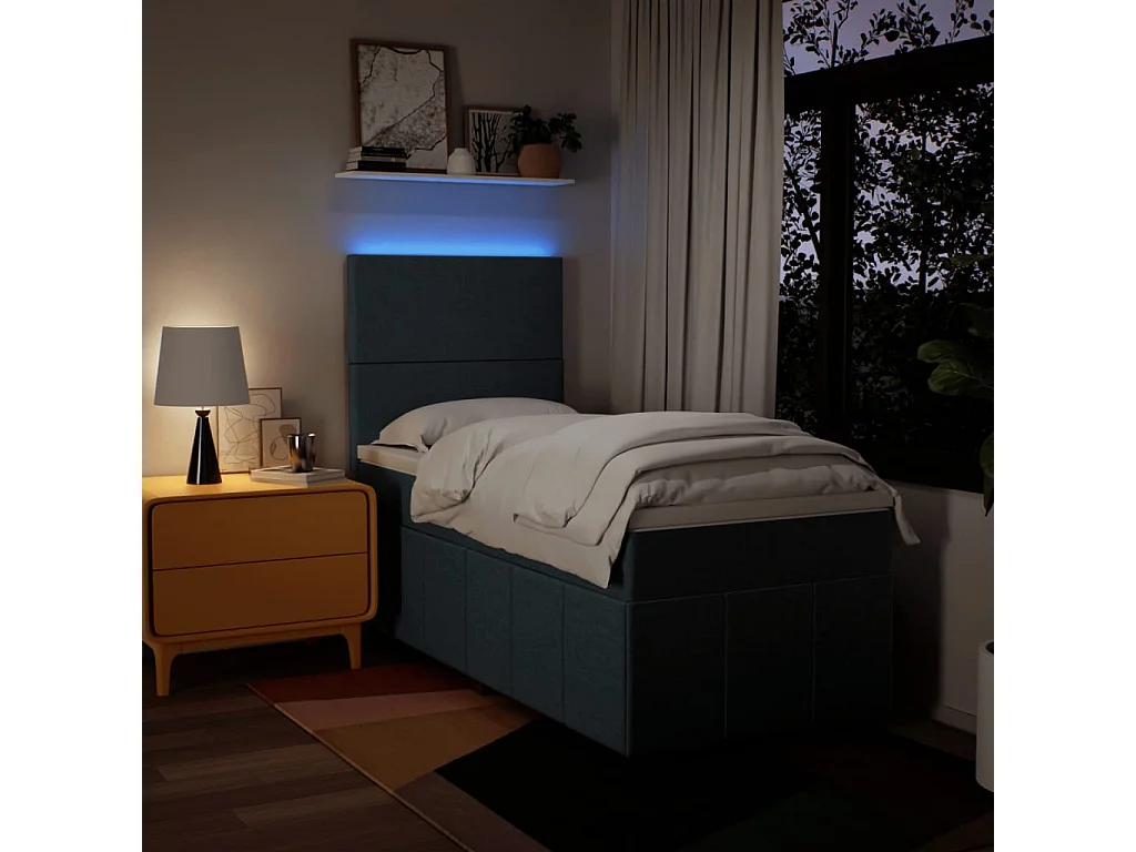 Sommier à lattes de lit avec matelas Bleu 90x200 cm Tissu