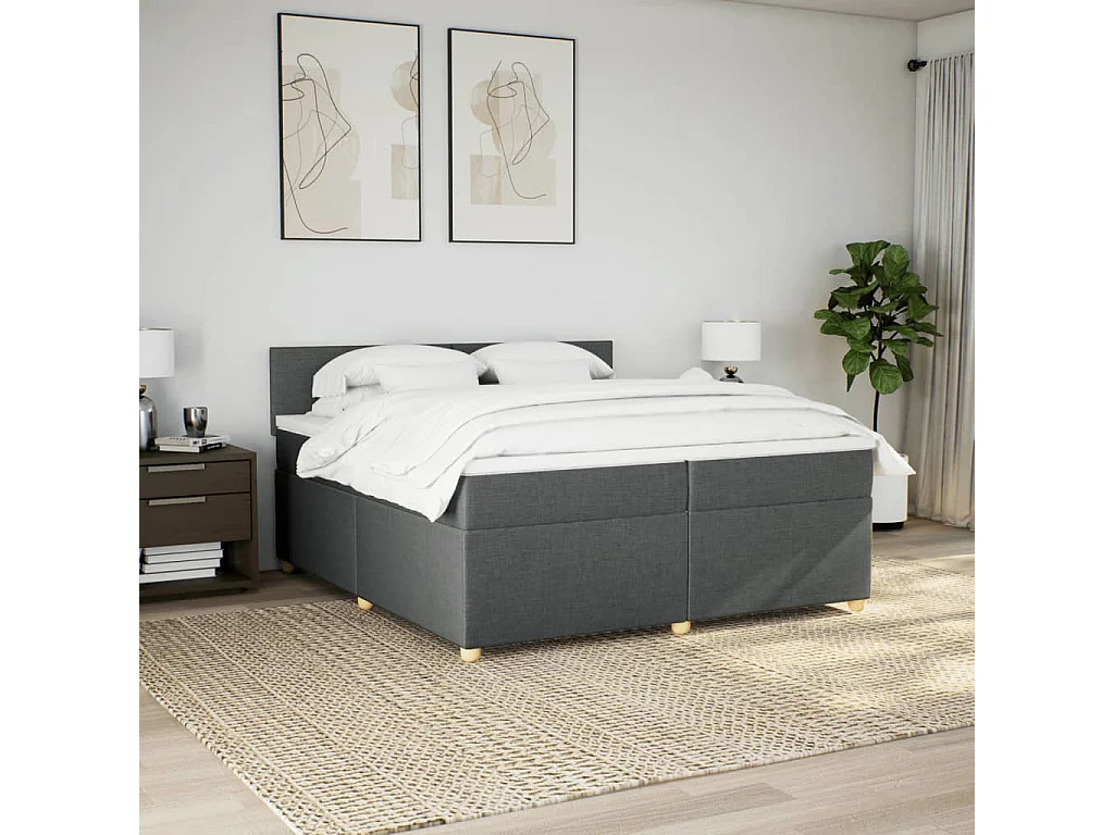 Sommier à lattes de lit avec matelas Gris foncé 200x200cm Tissu