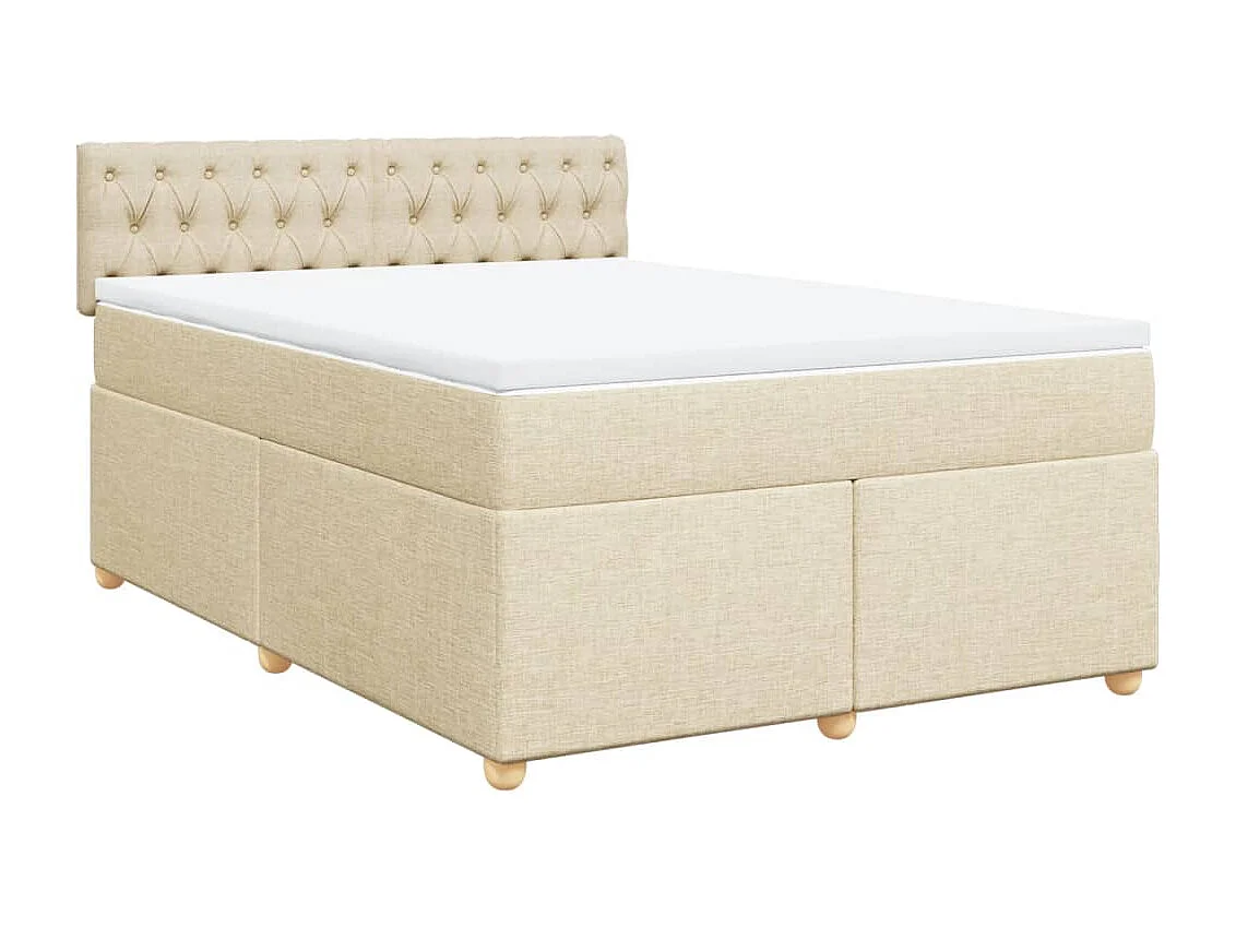 Cama box spring con colchón tela color crema 140x200 cm