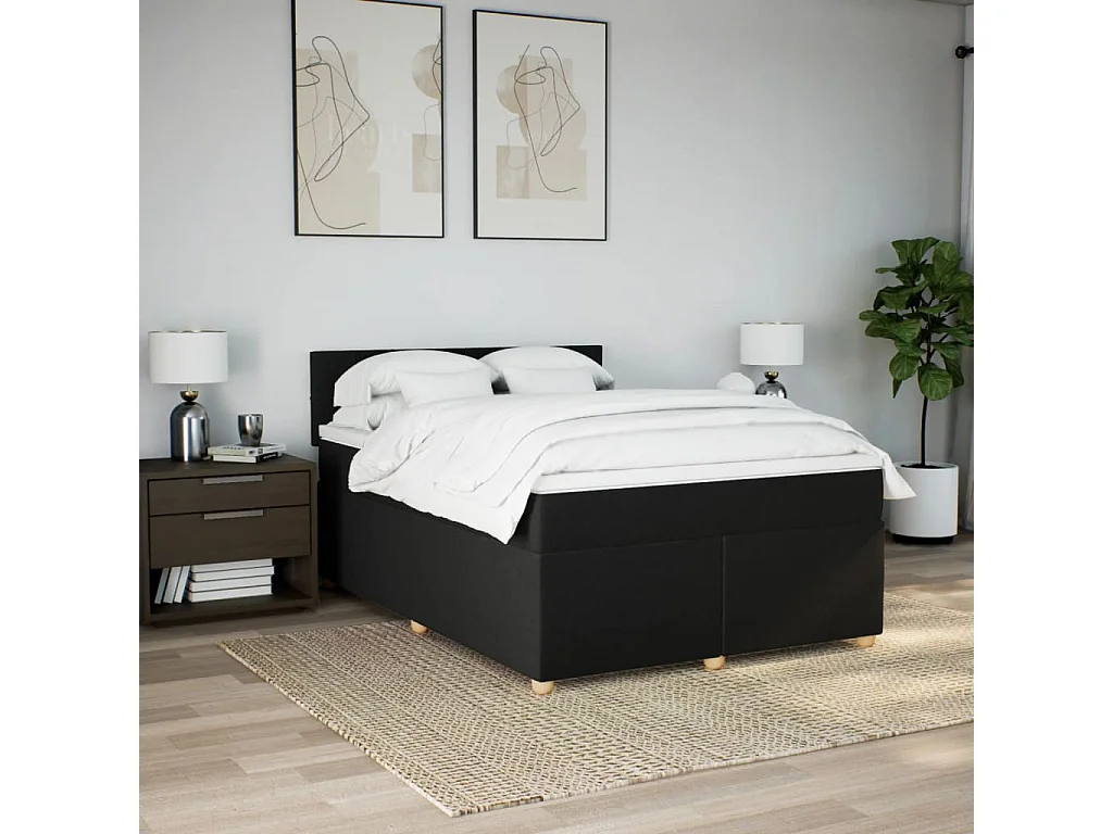 Sommier à lattes de lit avec matelas Noir 140x200 cm Tissu