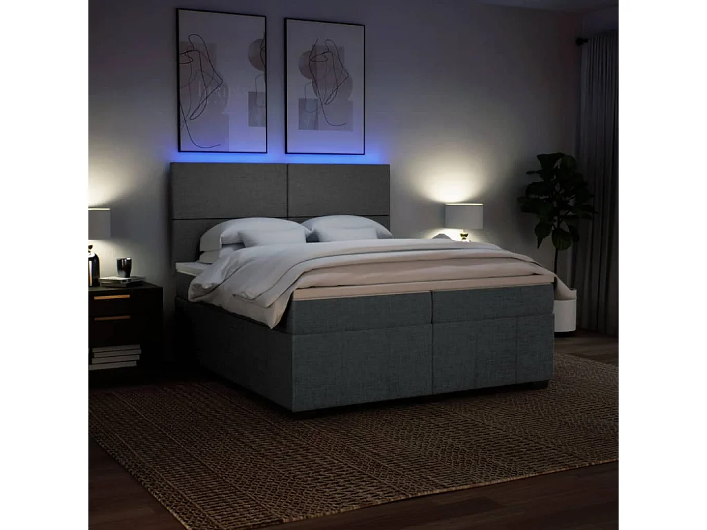 Sommier à lattes de lit avec matelas Gris foncé 200x200cm Tissu