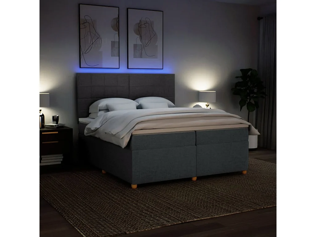 Sommier à lattes de lit avec matelas Gris foncé 200x200cm Tissu