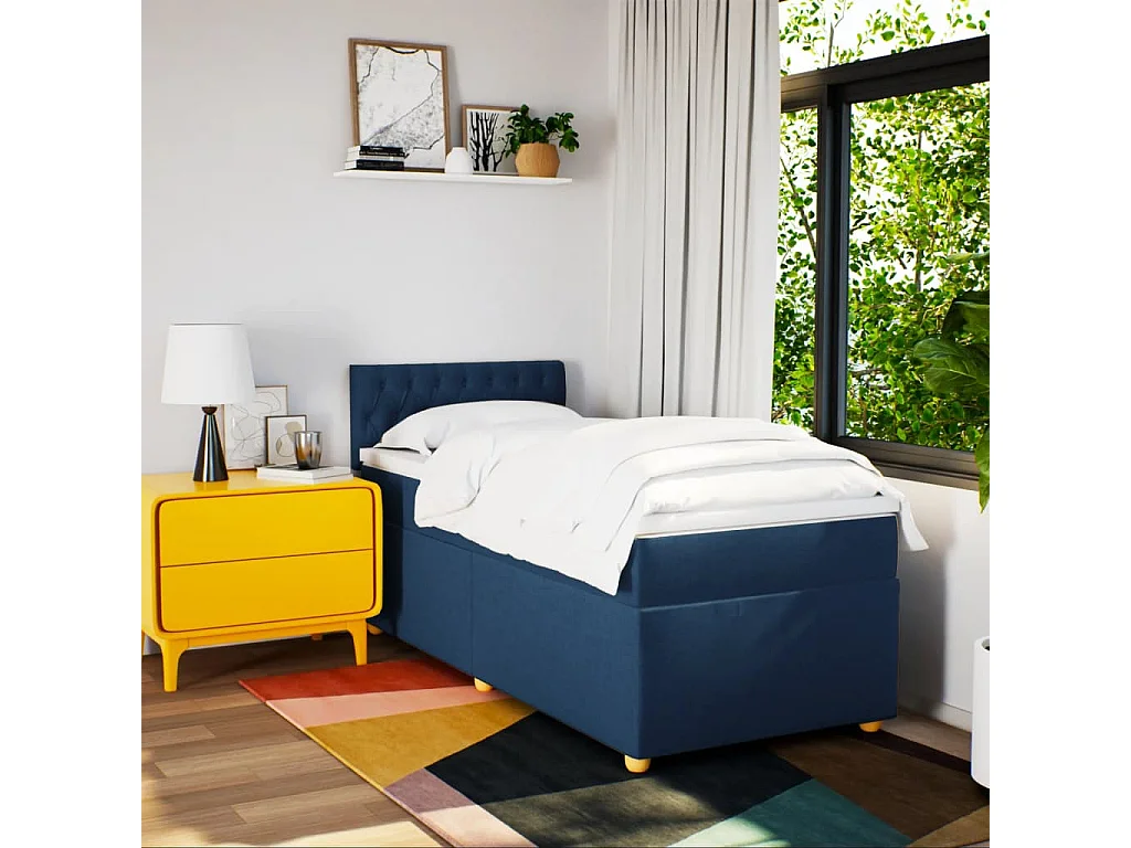 Sommier à lattes de lit avec matelas Bleu 100x200 cm Tissu