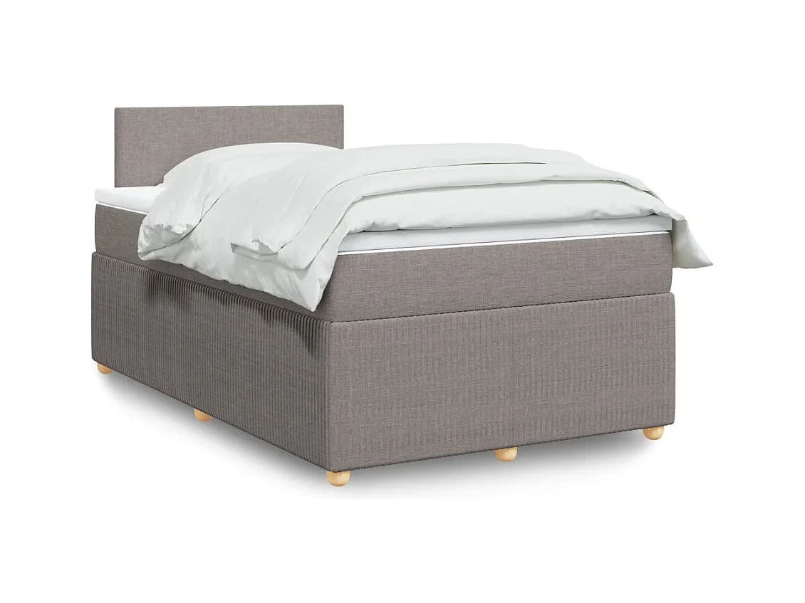 Cama box spring con colchón tela gris taupe 120x190 cm