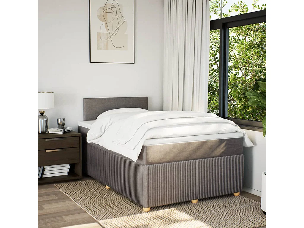 Cama boxspring c/ colchão 120x190cm tecido castanho-acinzentado