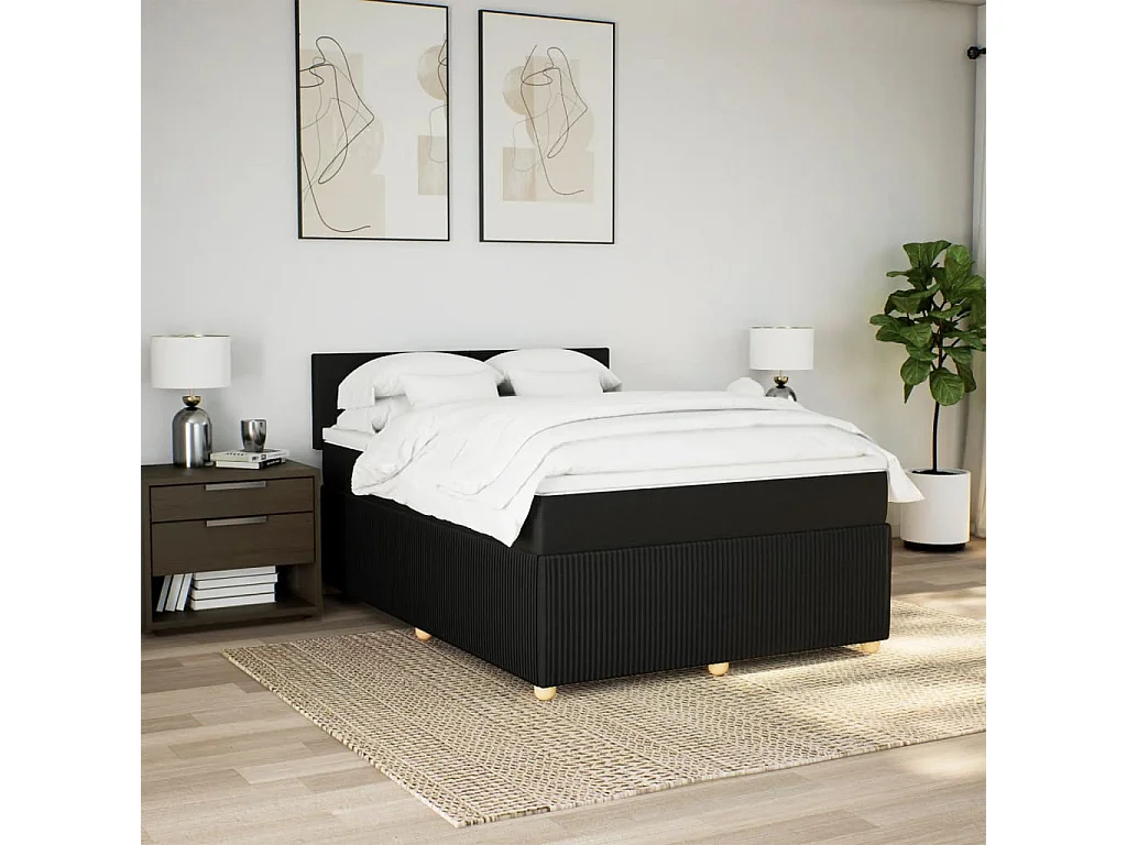 Sommier à lattes de lit avec matelas Noir 140x190 cm Tissu