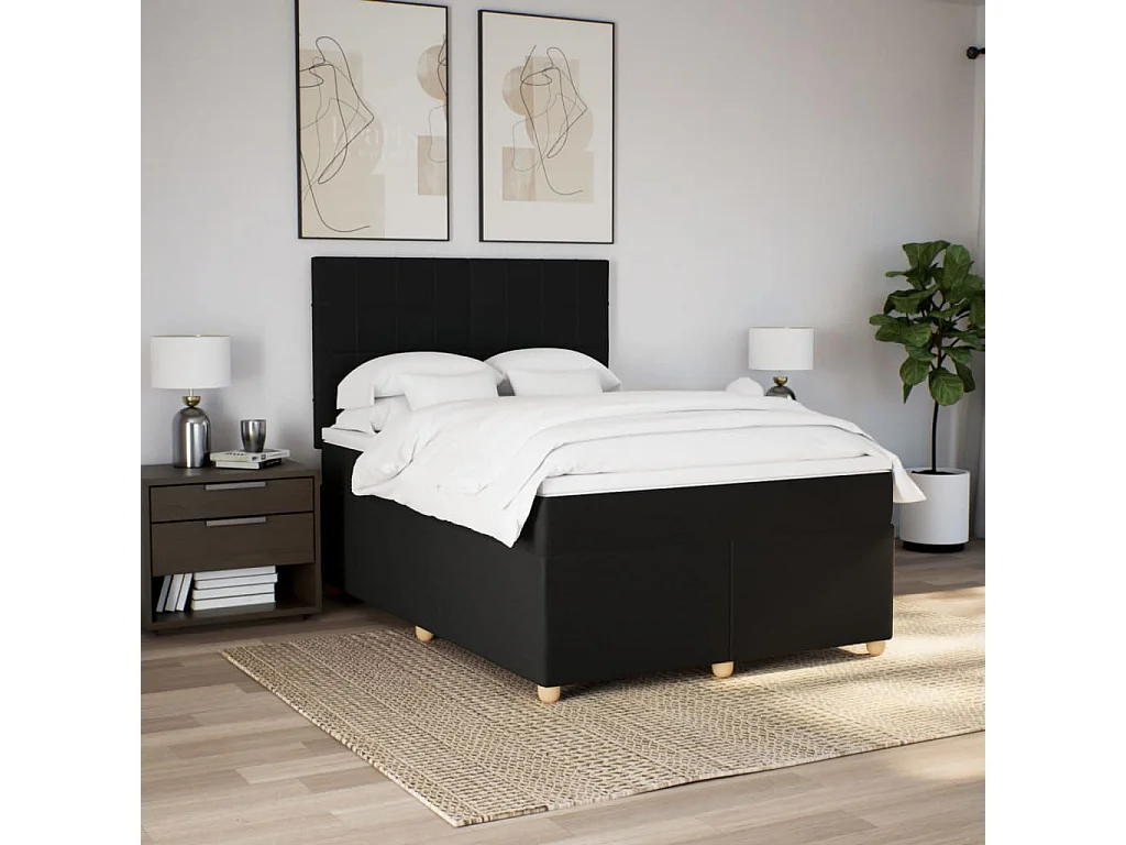 Cama box spring con colchón tela negro 140x190 cm