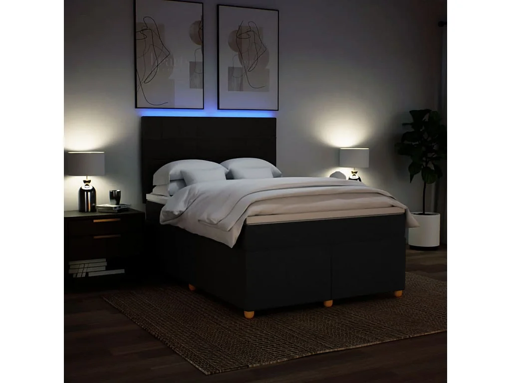 Sommier à lattes de lit avec matelas Noir 140x190 cm Tissu