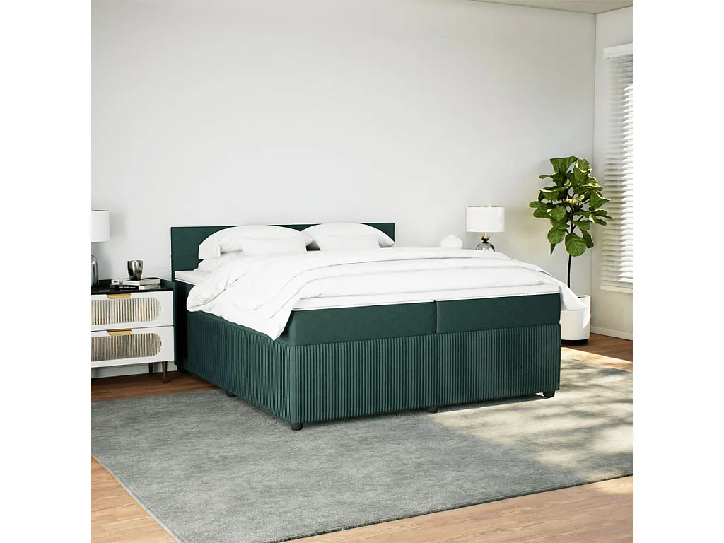 Cama com molas/colchão 200x200 cm veludo verde-escuro