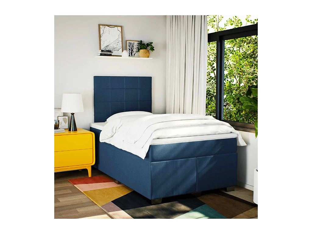 Cama boxspring com colchão 120x190 cm tecido azul