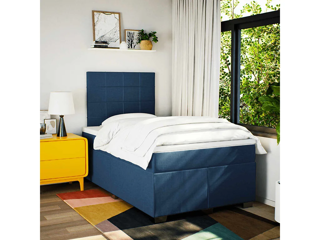 Sommier à lattes de lit avec matelas bleu 120x190 cm tissu