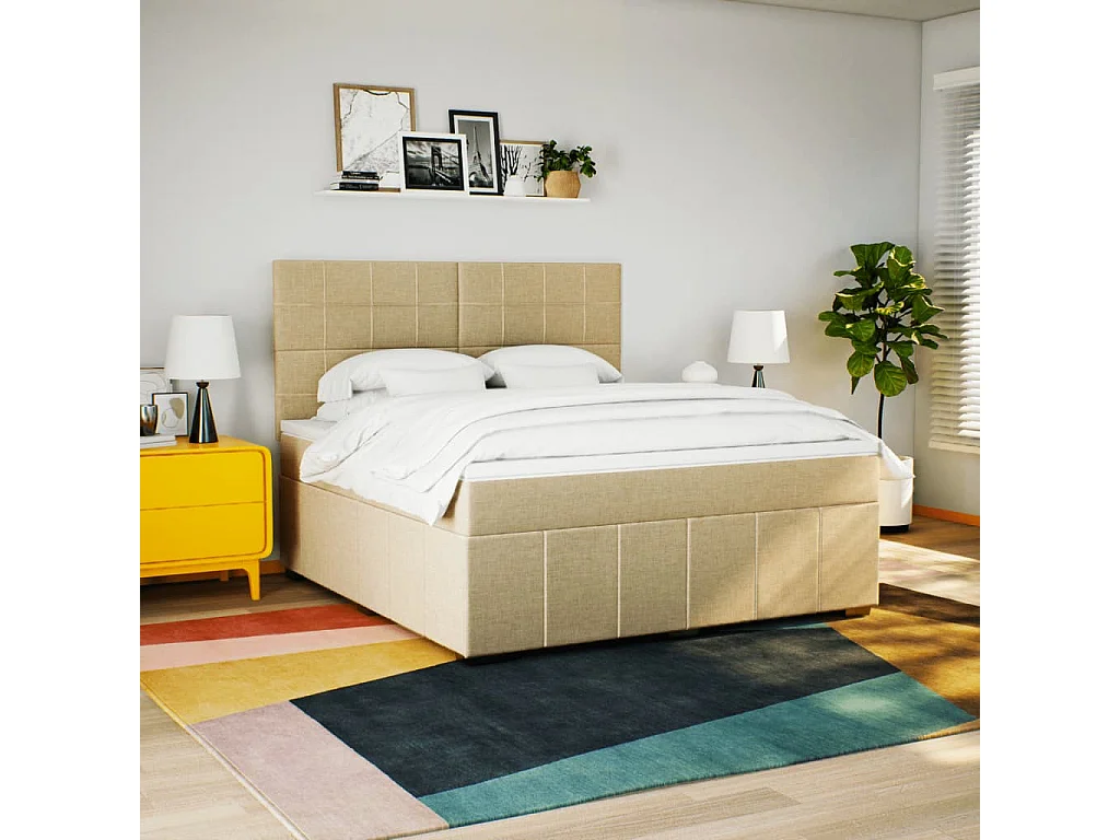 Sommier à lattes de lit avec matelas Crème 180x200 cm Tissu