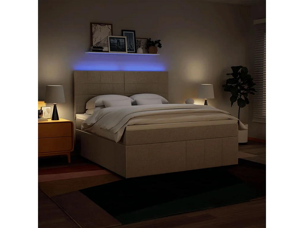 Cama box spring con colchón tela color crema 180x200 cm