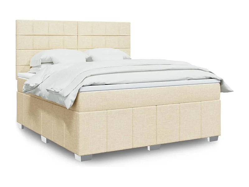 Cama box spring con colchón tela color crema 180x200 cm