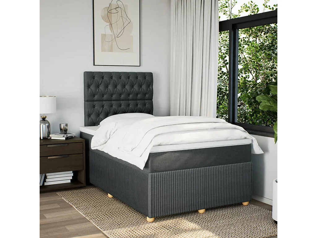 Cama box spring con colchón tela gris oscuro 120x190 cm